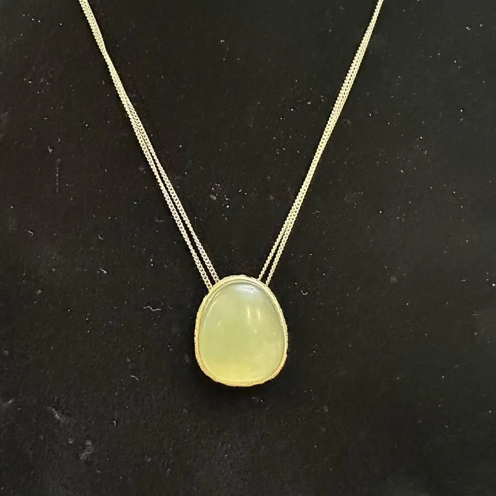 Monet Vintage Jade Green Stone Pendant in‎ Double Strand Necklace